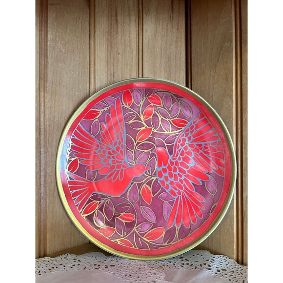 Pottery Barn Art Nouveau Red Gold Bird Salad Luncheon Plate Decorative - Picture 1 of 3